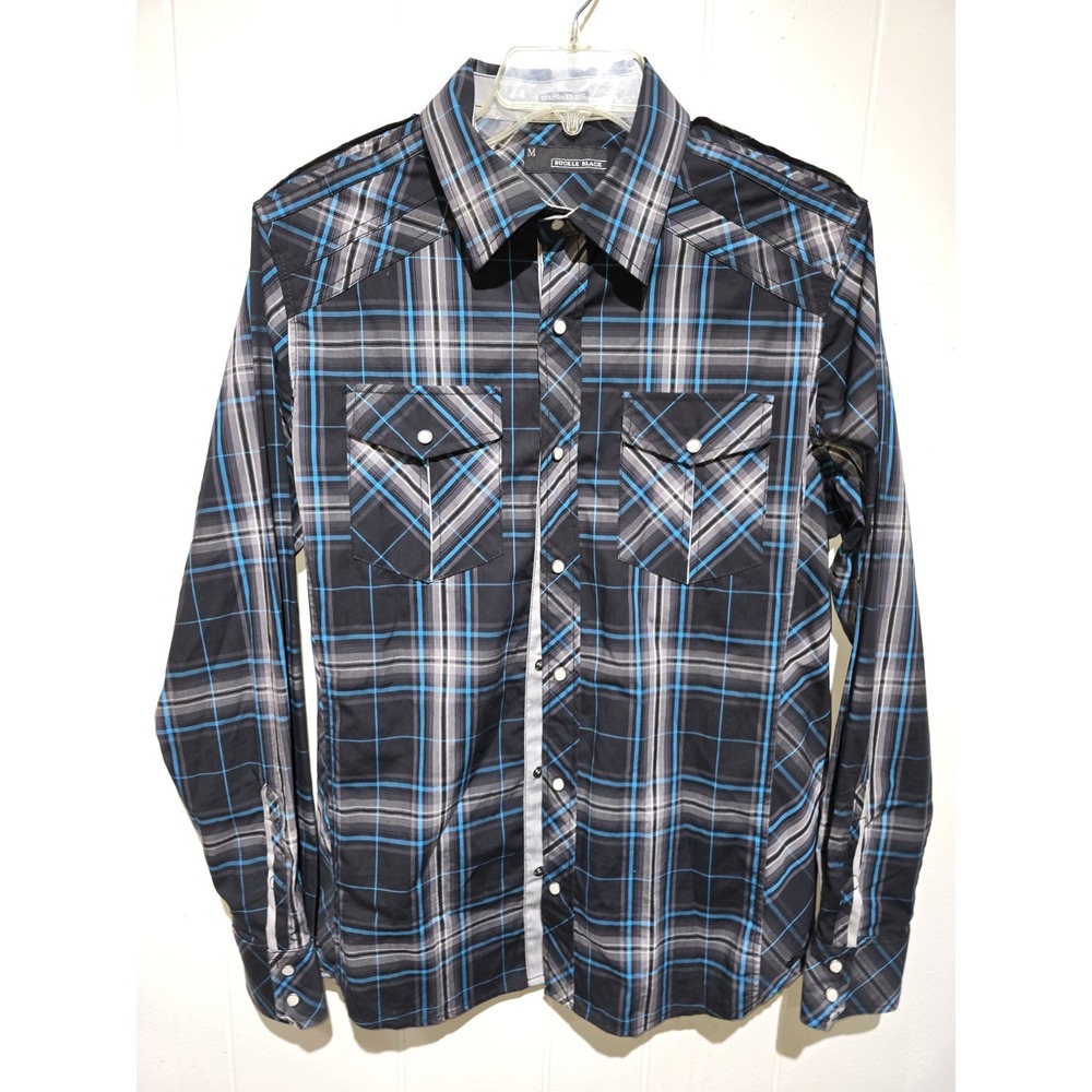 Buckle Black Mens Shirt Pearl Snap NEW Western Rodeo Cowboy Plaid STANDARD FIT M
